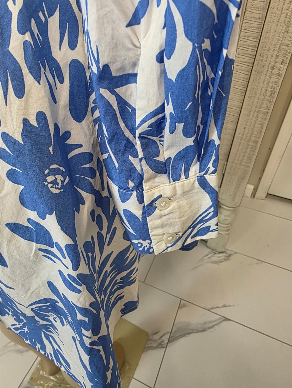 a new day Blue and White Floral Shirt Dress with Tie Waist - Picture 7 of 11